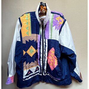 Vintage East West Windbreaker Jacket Small Multicolor Abstract 90’s Lightweight